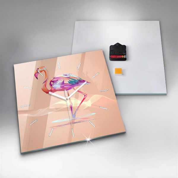Ceas pătrat de perete din sticlă Ilustrație cu flamingo
