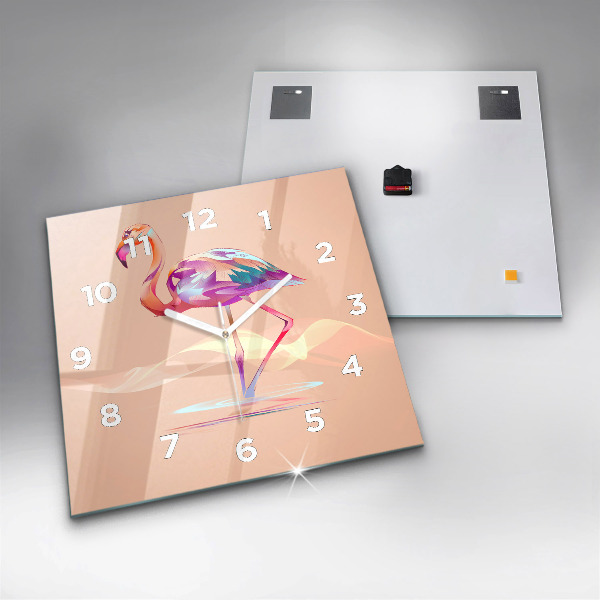 Ceas pătrat de perete din sticlă Ilustrație cu flamingo