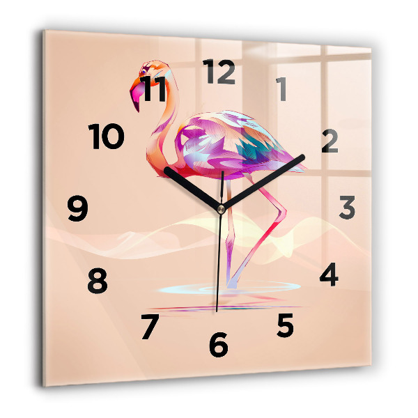 Ceas pătrat de perete din sticlă Ilustrație cu flamingo