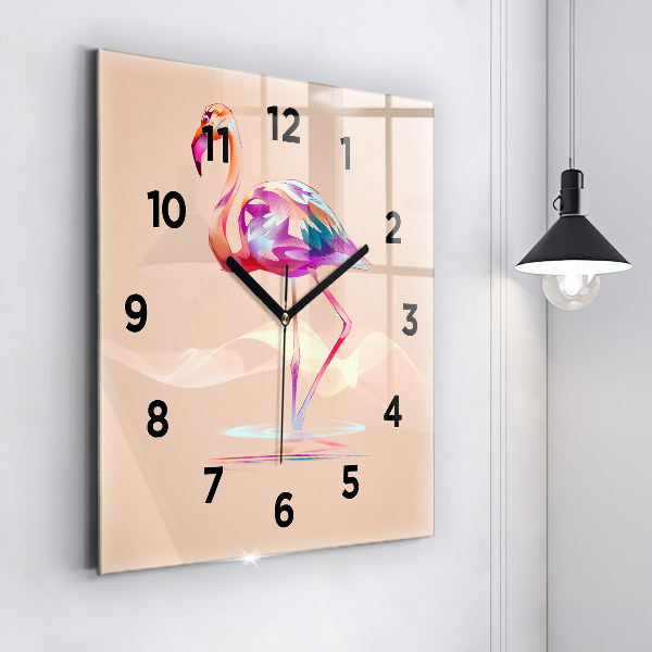 Ceas pătrat de perete din sticlă Ilustrație cu flamingo