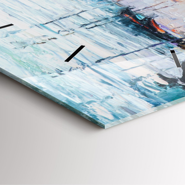 Ceas pătrat de perete din sticlă Pictură în ulei a unui iaht de mare