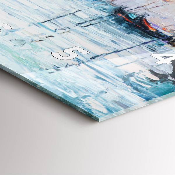 Ceas pătrat de perete din sticlă Pictură în ulei a unui iaht de mare