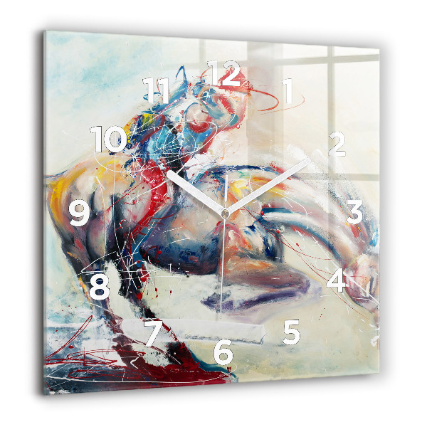 Ceas pătrat de perete din sticlă Ilustrație de cai în galop