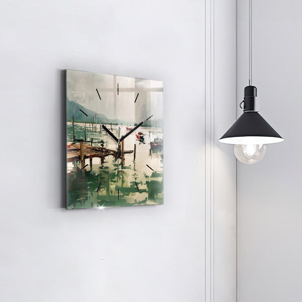 Ceas pătrat de perete din sticlă Barci de pescuit in port