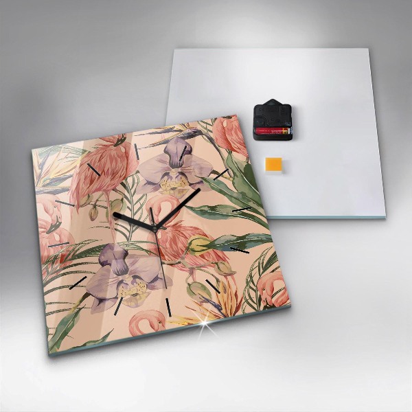 Ceas pătrat de perete din sticlă Frunze de palmier tropical