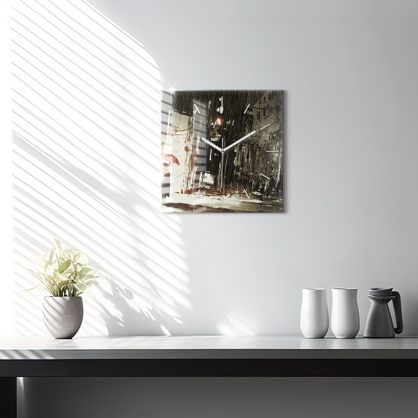 Ceas pătrat de perete din sticlă Femeie într-o noapte ploioasă