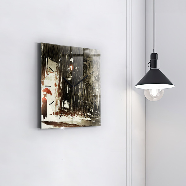 Ceas pătrat de perete din sticlă Femeie într-o noapte ploioasă