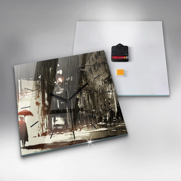 Ceas pătrat de perete din sticlă Femeie într-o noapte ploioasă