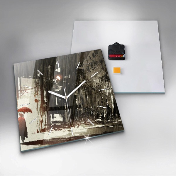 Ceas pătrat de perete din sticlă Femeie într-o noapte ploioasă