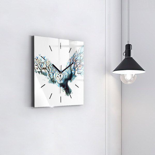 Ceas pătrat de perete din sticlă Libertatea și natura păsărilor