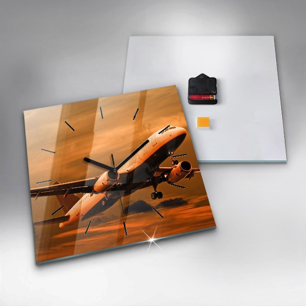 Ceas pătrat de perete din sticlă Călătorii cu avionul