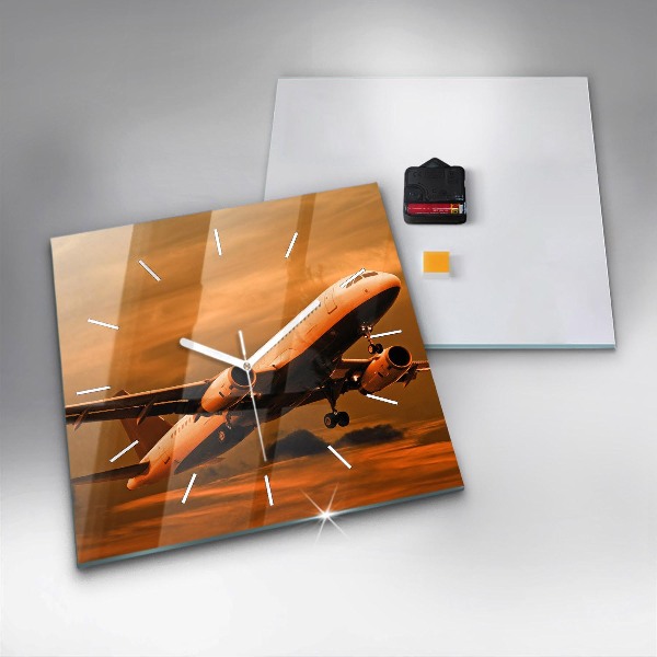 Ceas pătrat de perete din sticlă Călătorii cu avionul
