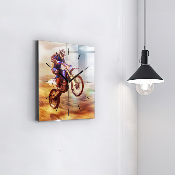 Ceas pătrat de perete din sticlă Motocross Enduro