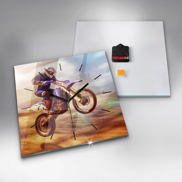 Ceas pătrat de perete din sticlă Motocross Enduro