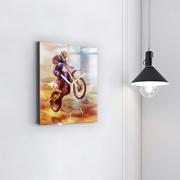 Ceas pătrat de perete din sticlă Motocross Enduro