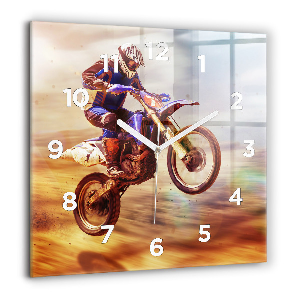 Ceas pătrat de perete din sticlă Motocross Enduro