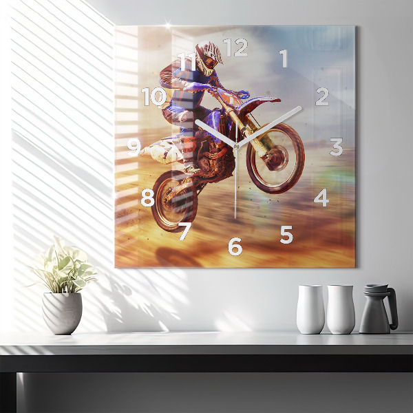 Ceas pătrat de perete din sticlă Motocross Enduro