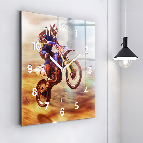 Ceas pătrat de perete din sticlă Motocross Enduro