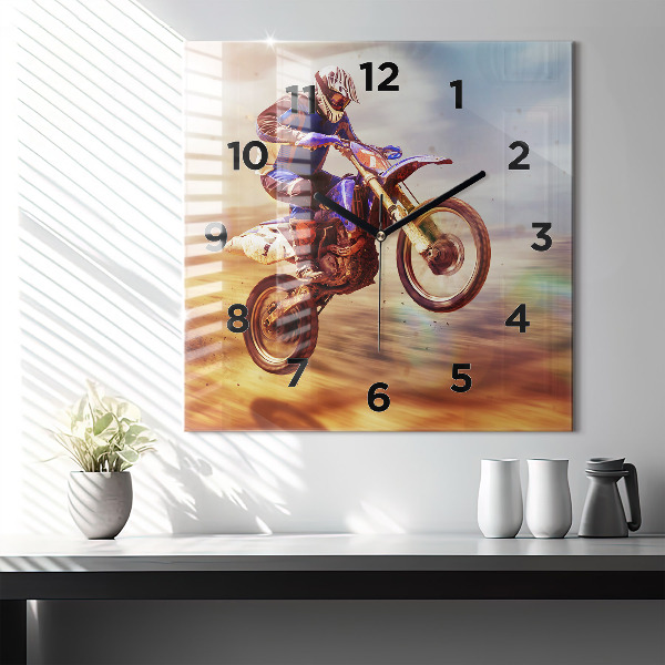 Ceas pătrat de perete din sticlă Motocross Enduro
