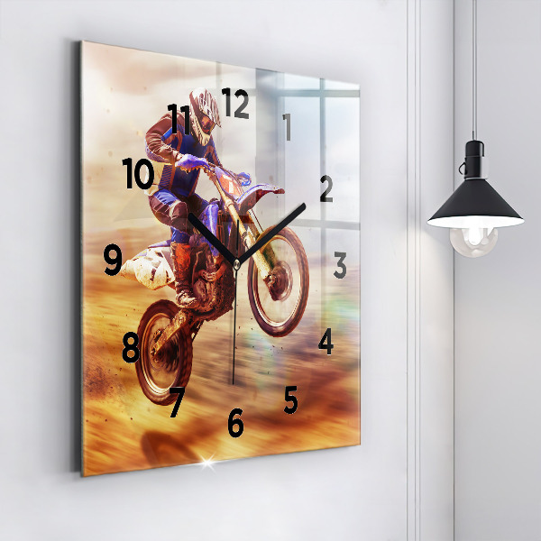 Ceas pătrat de perete din sticlă Motocross Enduro