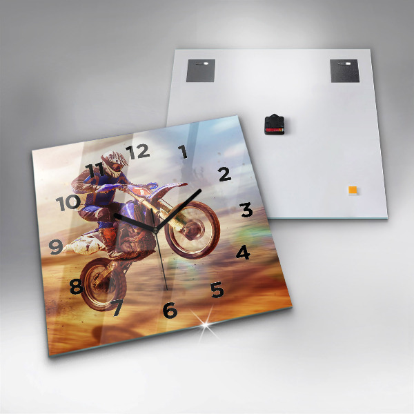 Ceas pătrat de perete din sticlă Motocross Enduro