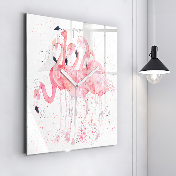Ceas pătrat de perete din sticlă O grămadă de flamingo