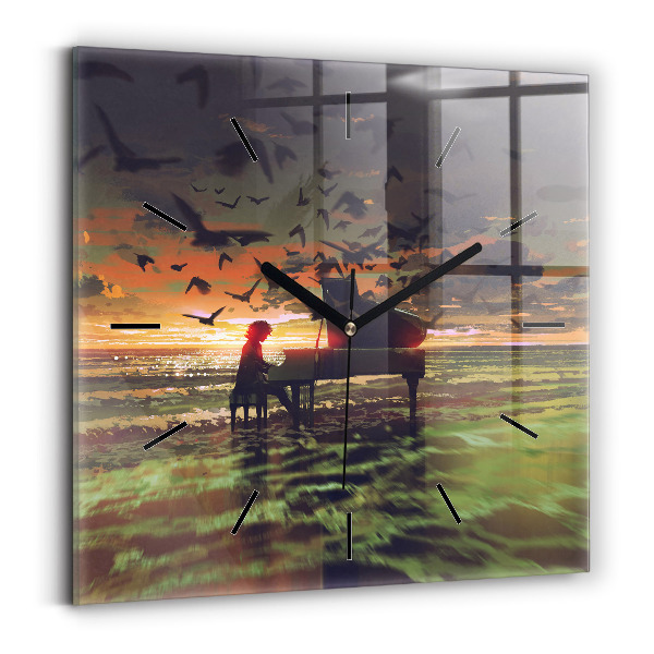 Ceas pătrat de perete din sticlă Concert pe plajă