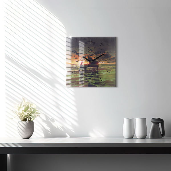 Ceas pătrat de perete din sticlă Concert pe plajă