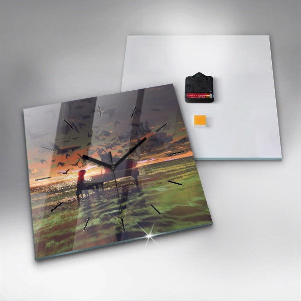 Ceas pătrat de perete din sticlă Concert pe plajă