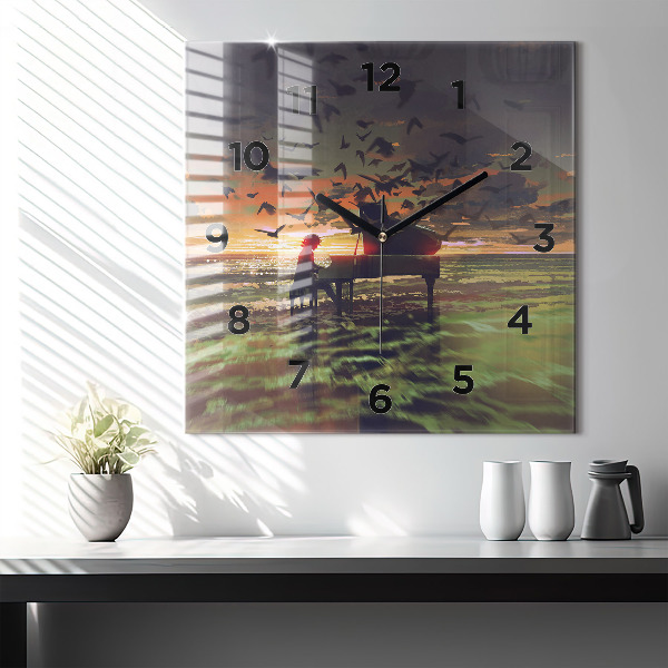 Ceas pătrat de perete din sticlă Concert pe plajă