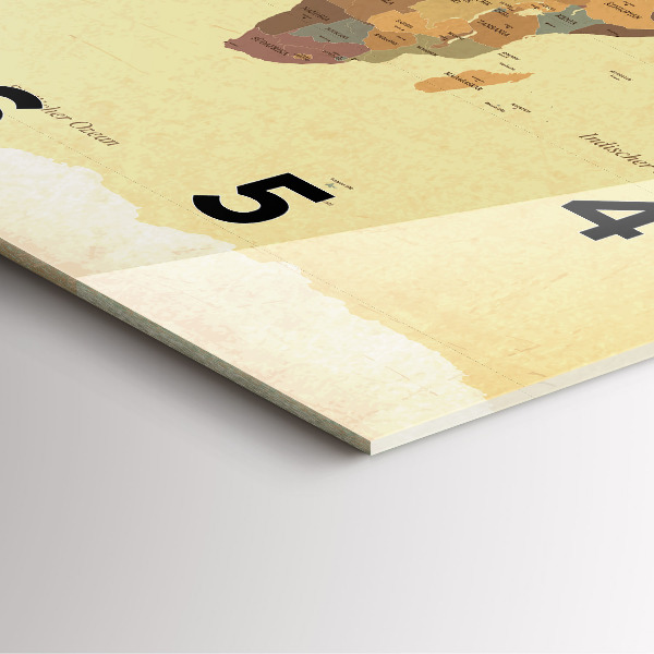 Ceas pătrat de perete din sticlă Harta lumii în stil vintage