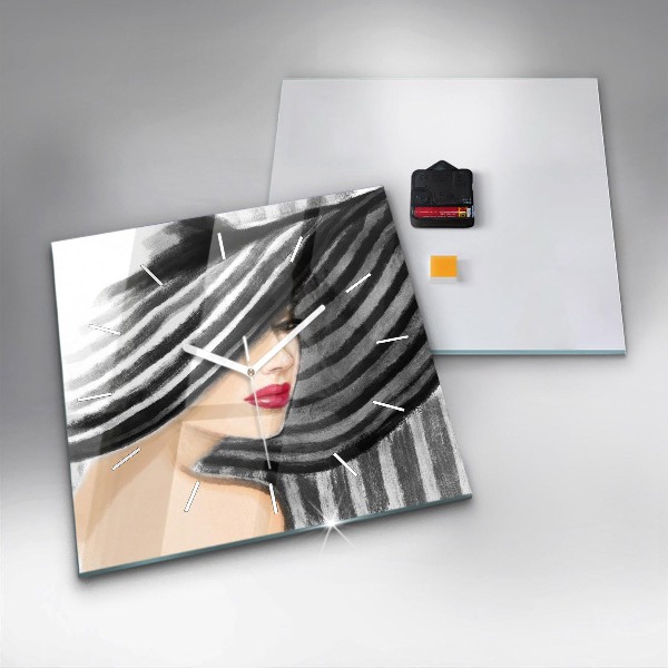 Ceas pătrat de perete din sticlă Femeie în alb și negru