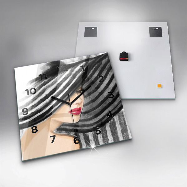 Ceas pătrat de perete din sticlă Femeie în alb și negru