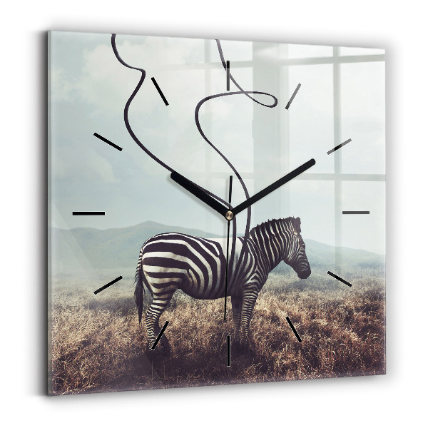 Ceas pătrat de perete din sticlă Zebra – Abstracție