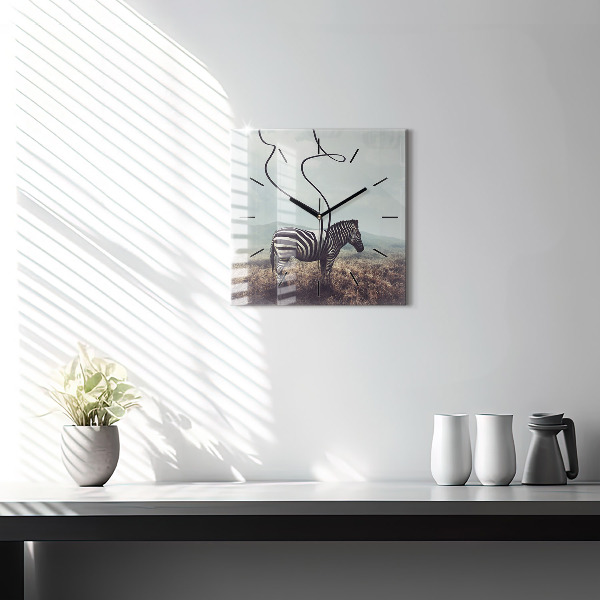 Ceas pătrat de perete din sticlă Zebra – Abstracție