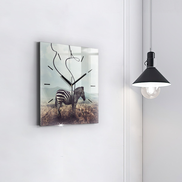 Ceas pătrat de perete din sticlă Zebra – Abstracție
