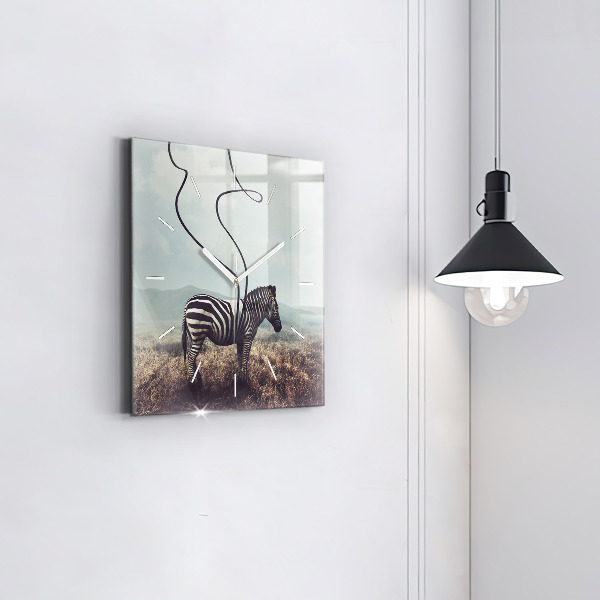 Ceas pătrat de perete din sticlă Zebra – Abstracție