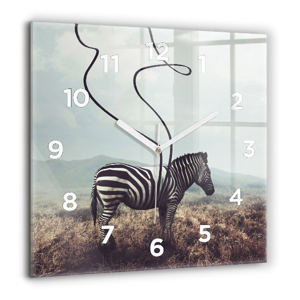 Ceas pătrat de perete din sticlă Zebra – Abstracție