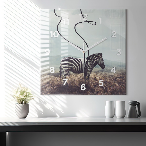 Ceas pătrat de perete din sticlă Zebra – Abstracție