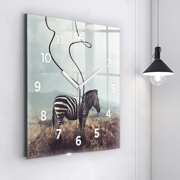 Ceas pătrat de perete din sticlă Zebra – Abstracție