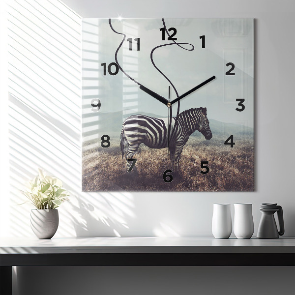 Ceas pătrat de perete din sticlă Zebra – Abstracție