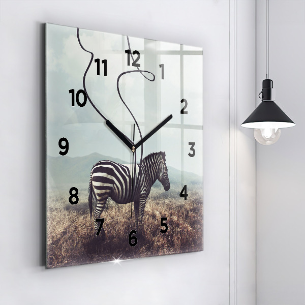 Ceas pătrat de perete din sticlă Zebra – Abstracție