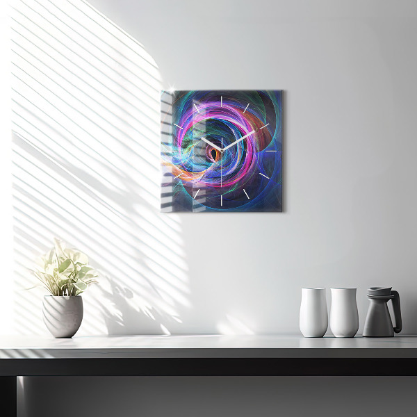 Ceas pătrat de perete din sticlă Fractal colorat