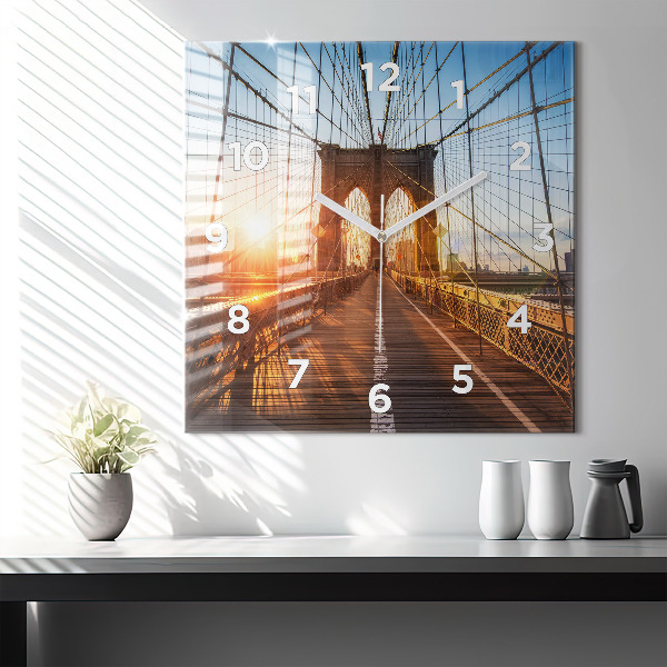 Ceas pătrat de perete din sticlă Podul Brooklyn NYC