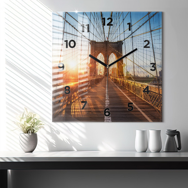Ceas pătrat de perete din sticlă Podul Brooklyn NYC