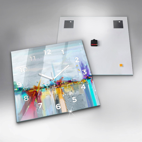 Ceas pătrat de perete din sticlă Peisaj abstract de ulei