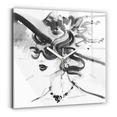 Ceas pătrat de perete din sticlă Femeie la modă