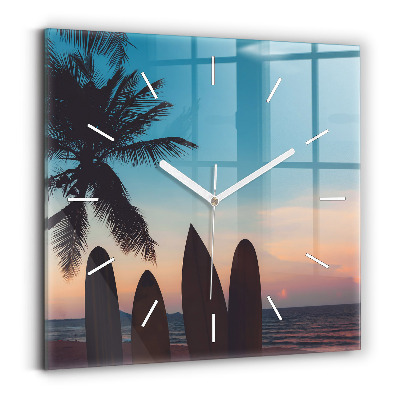 Ceas pătrat de perete din sticlă Surfing pe plajă