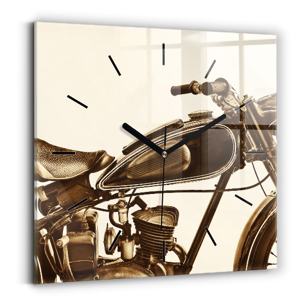 Ceas pătrat de perete din sticlă Motocicletă vintage sepia