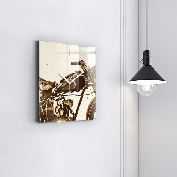 Ceas pătrat de perete din sticlă Motocicletă vintage sepia